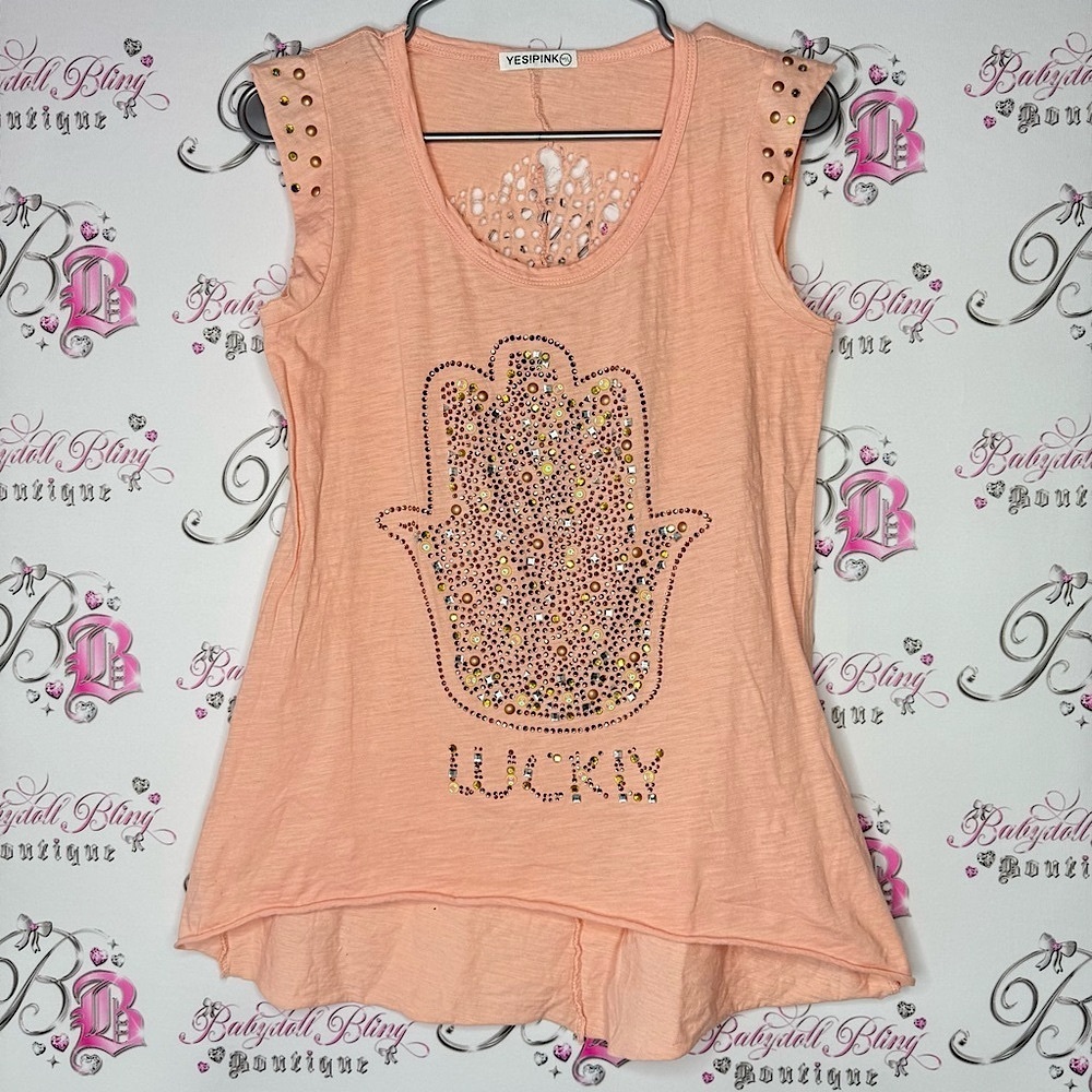 YES!PINK bling rhinestone  Peach Embellished Women's Top